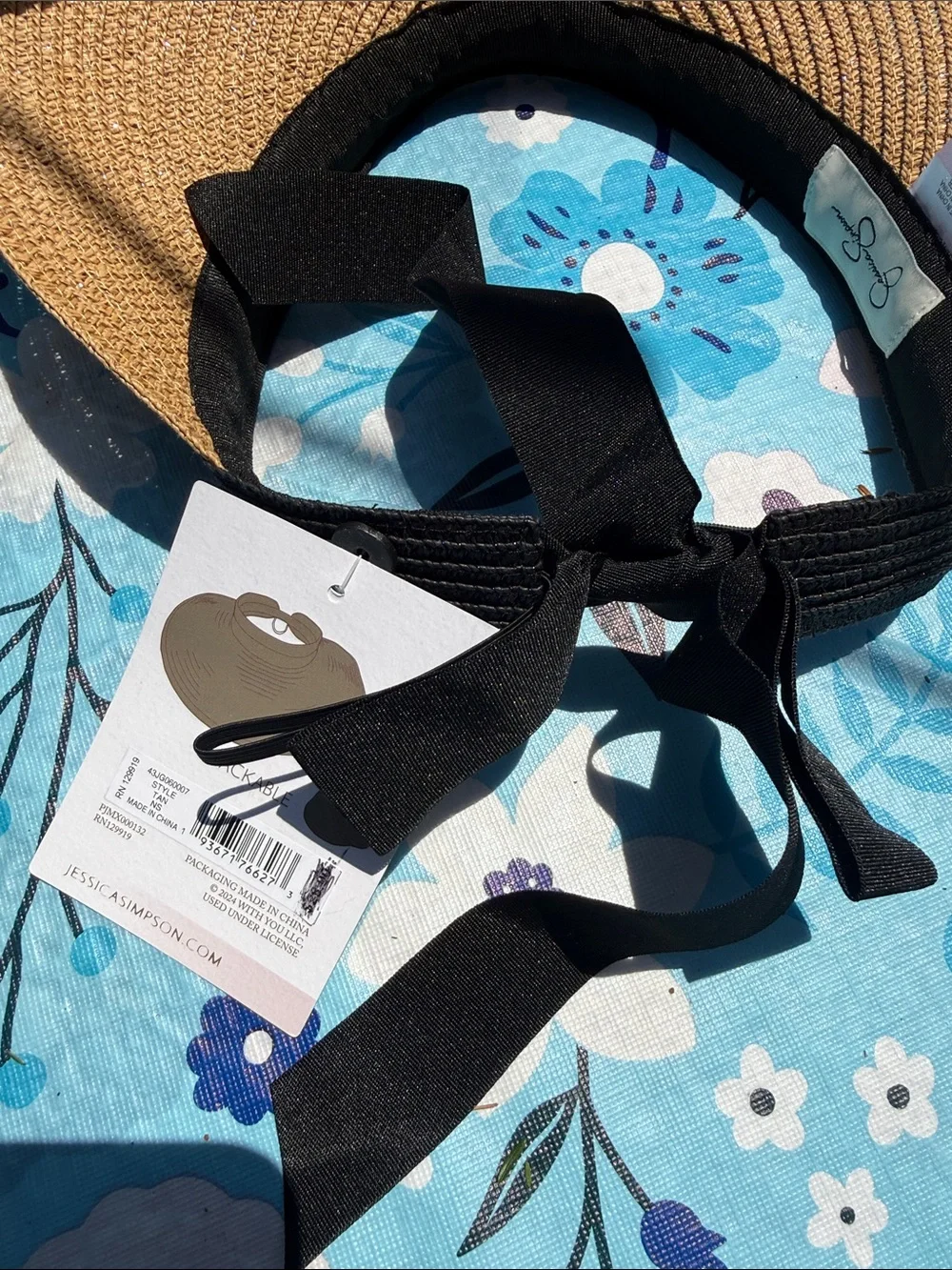 Wide Brim Straw Sun Hat with Black Trim NWT